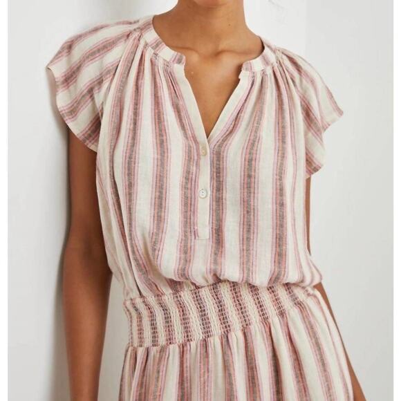 Rails Augustine Camino Stripe Cream Orange Purple Linen Blend Blouson Mini Dress - Picture 4 of 12